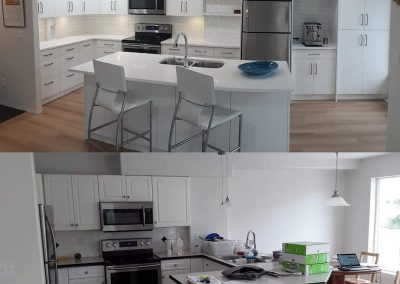 4JS before and after white kitchen with bar stools